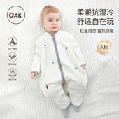 Oak mont婴儿衣服秋冬奥粒绒连体衣加绒保暖长袖 宝宝满月外出哈衣