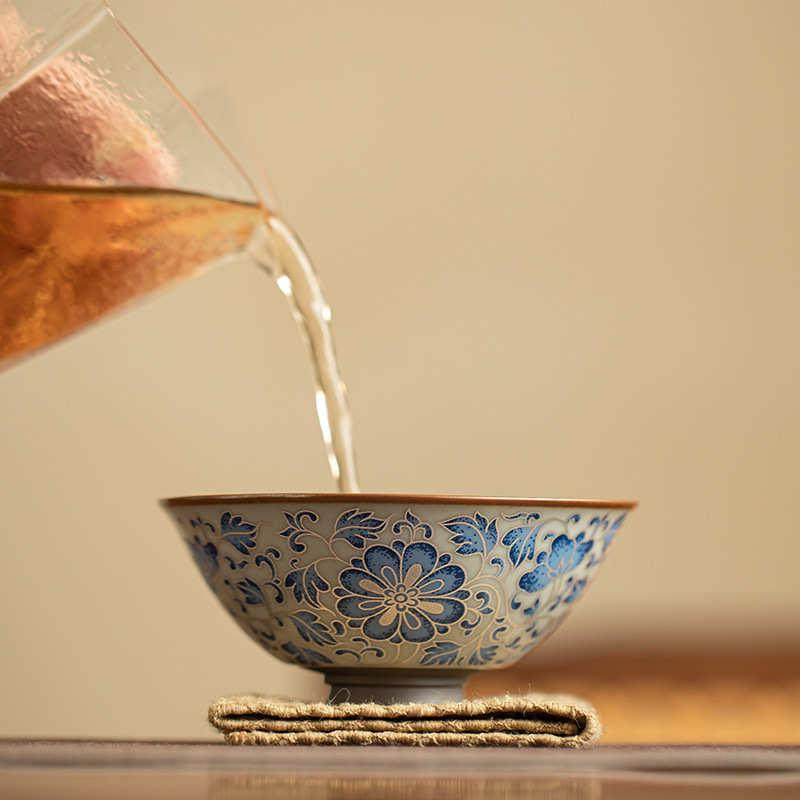 仿古汝窑青花陶瓷高档主人杯单杯品茗斗笠茶盏茶碗喝茶杯功夫茶具,餐饮具,茶杯,淘宝优惠券,粉丝福利购,淘宝优惠卷