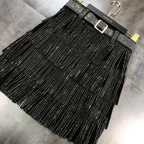 极速.Women Skirt Fashion 2023 New Autumn High Waist Belt Mul