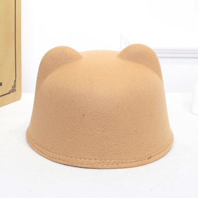极速Plain Wool Felt Korean Cat Ears Equestrian Cap Parent-ch