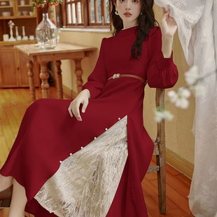 新品新娘回门女装结婚当天便装婚后便服红色订婚礼服裙平时可穿秋
