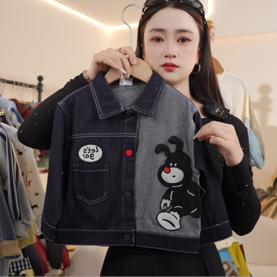 MOMOCO2025秋款男女童洋气时尚休闲牛仔玩偶外套77330134003