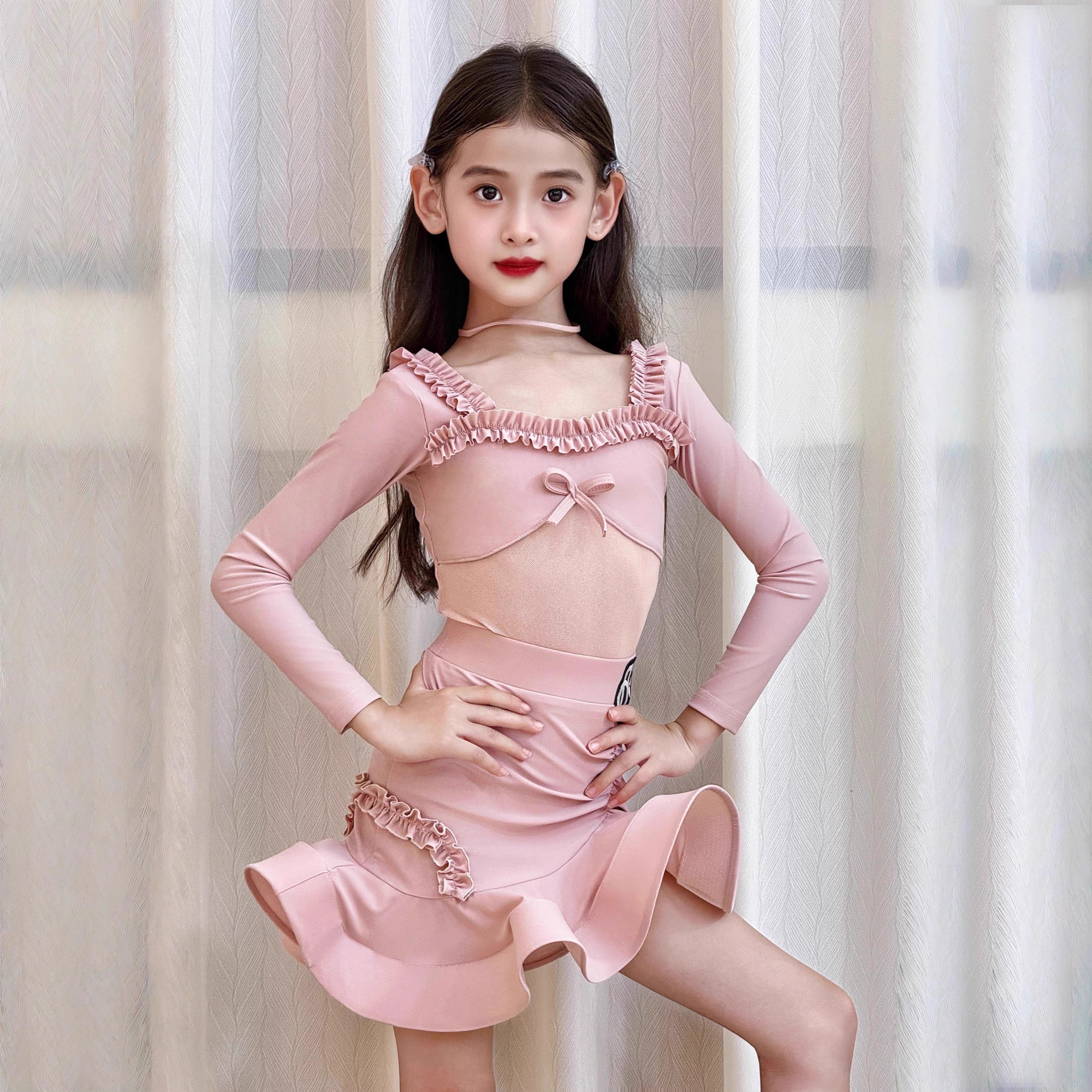 2025秋冬新款仙气女童拉丁舞练功服少儿舞蹈裙训练服摆裙演出套装
