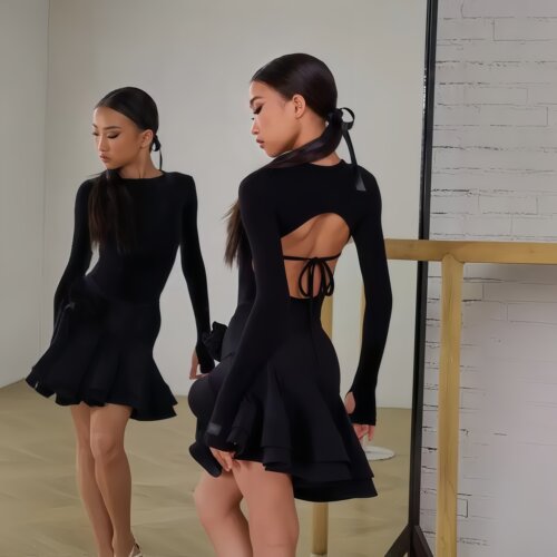 拉丁舞服女童连体衣荷叶边大摆裙