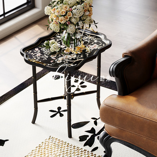 时余卡特边几复古手工彩绘沙发边客厅角几美式 中古艺术茶几咖啡桌