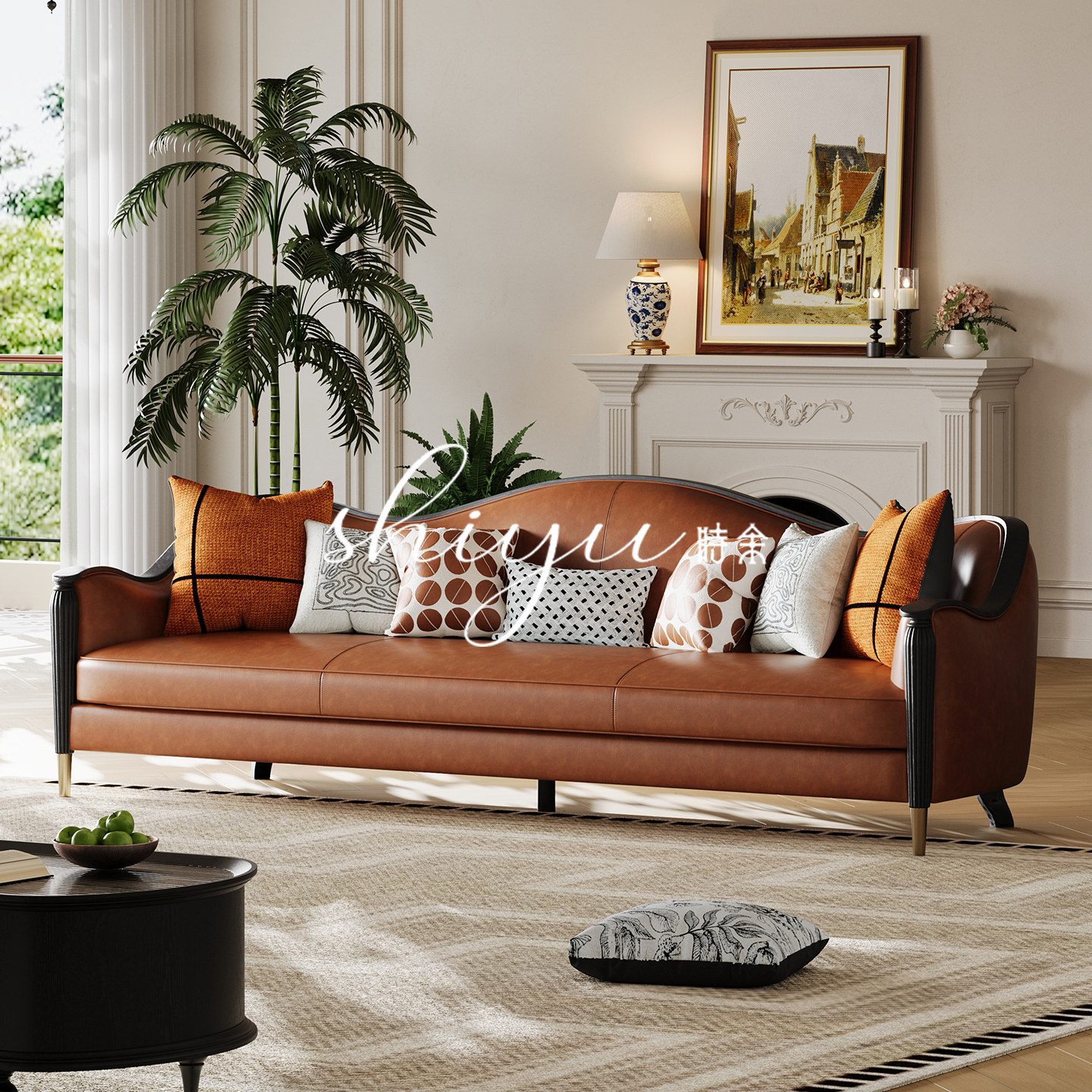 时余乔纳森法式全青皮复古沙发