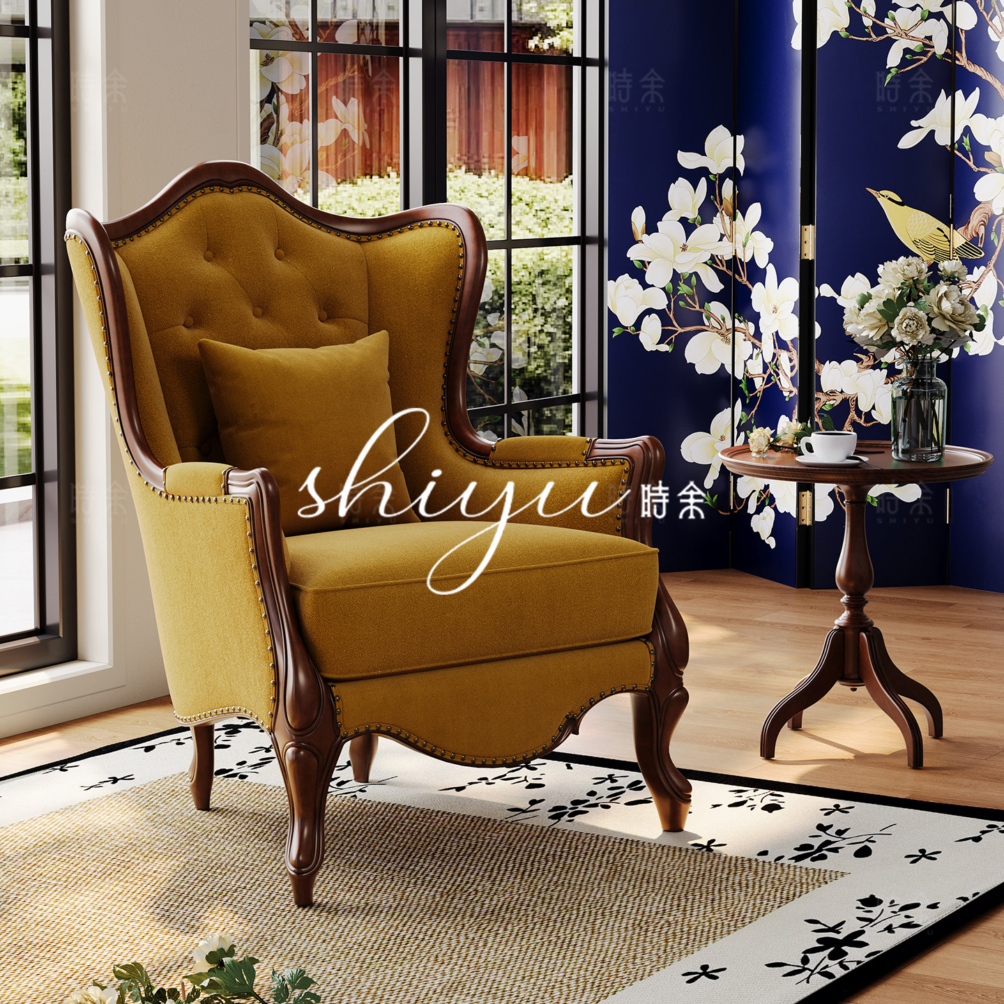 时余丘吉尔复古布艺美式休闲椅法式中古风老虎椅高端实木布艺沙发,住宅家具,布艺沙发,淘宝优惠券,粉丝福利购,淘宝优惠卷
