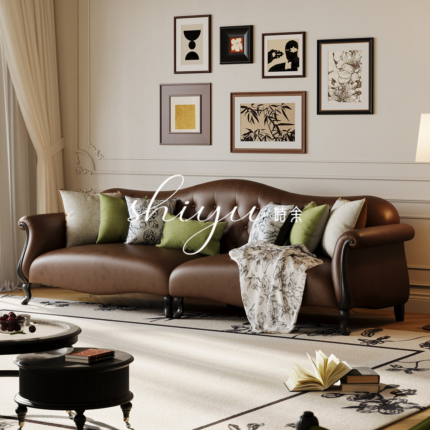 时余黛莲娜油蜡皮美式中古风沙发