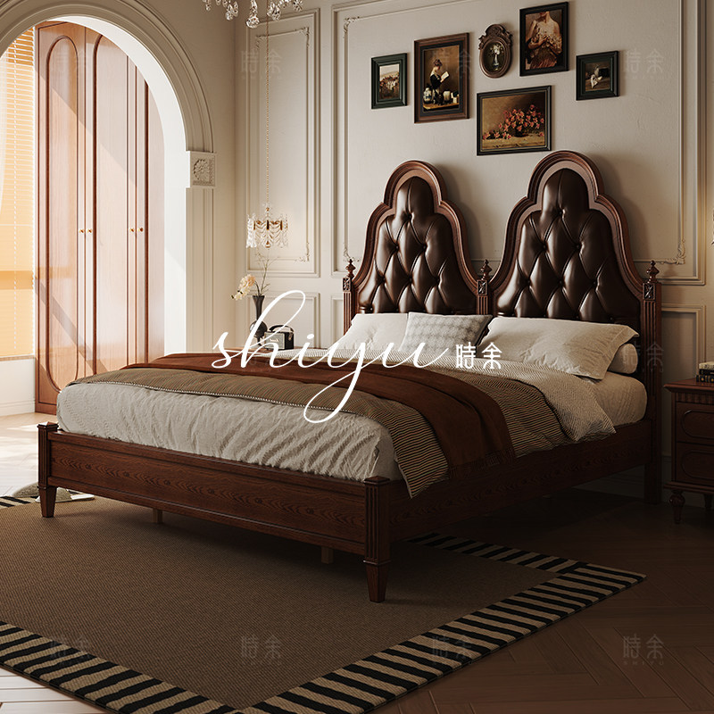 时余南希床复古风美式实木双人油蜡皮别墅婚床1米8奢华宫廷公主床,住宅家具,实木床,淘宝优惠券,粉丝福利购,淘宝优惠卷