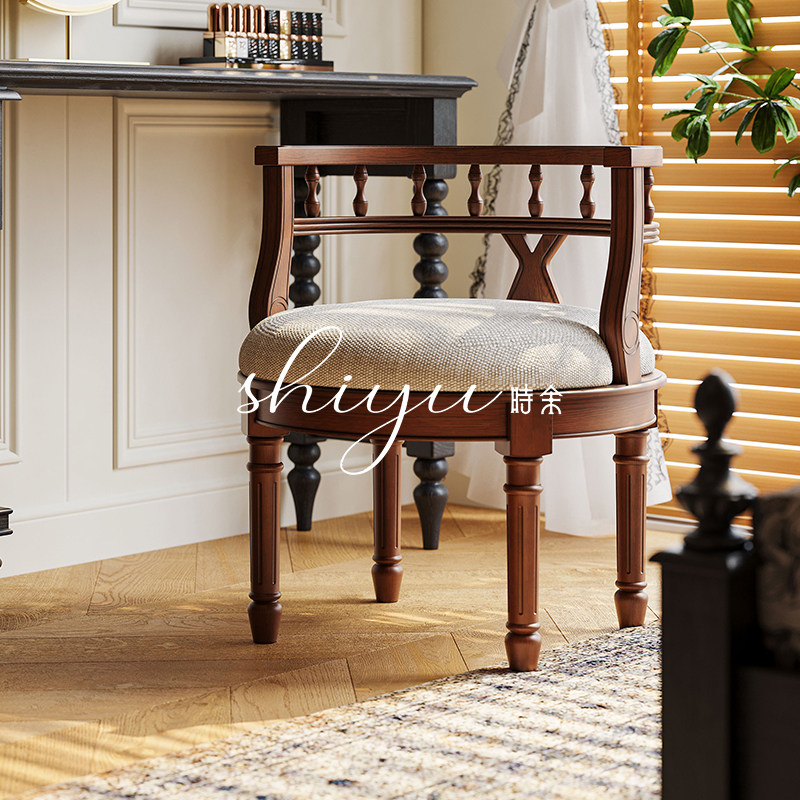 时余布狄卡法式梳妆凳老钱风中古风布艺小美式靠背软包复古化妆凳