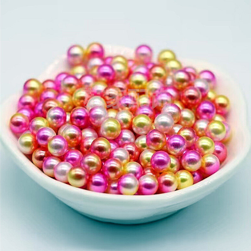 优质仿珍珠五彩混色散珠 手工DIY衣服饰品双色珠整圆无孔金珠配件