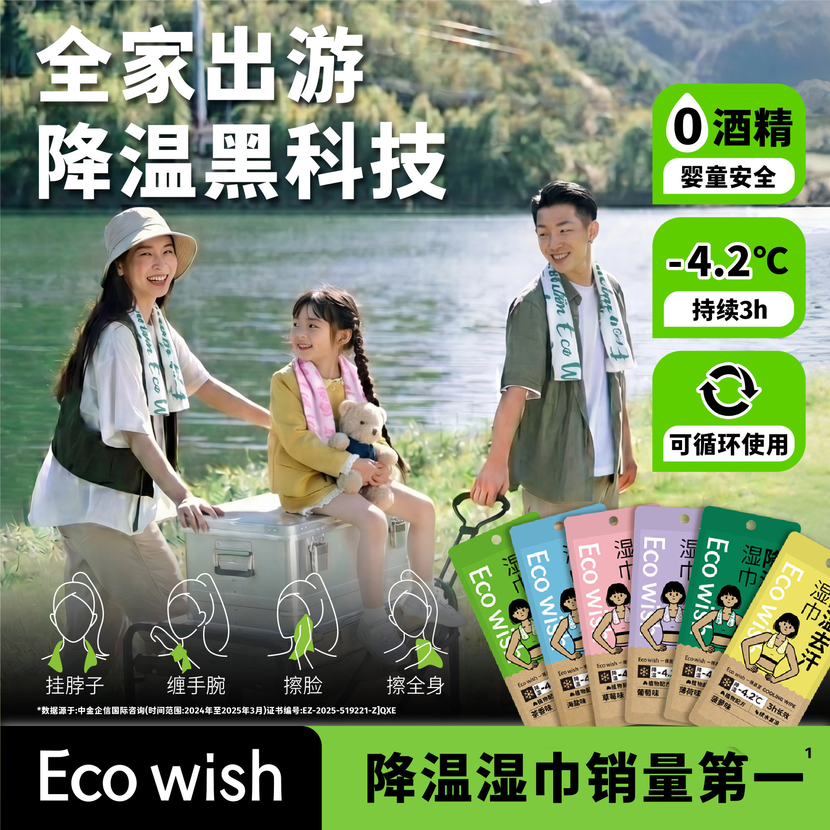 【全新升级】降温湿巾清凉巾-4.2度家庭囤货出行0酒精加大版旅行
