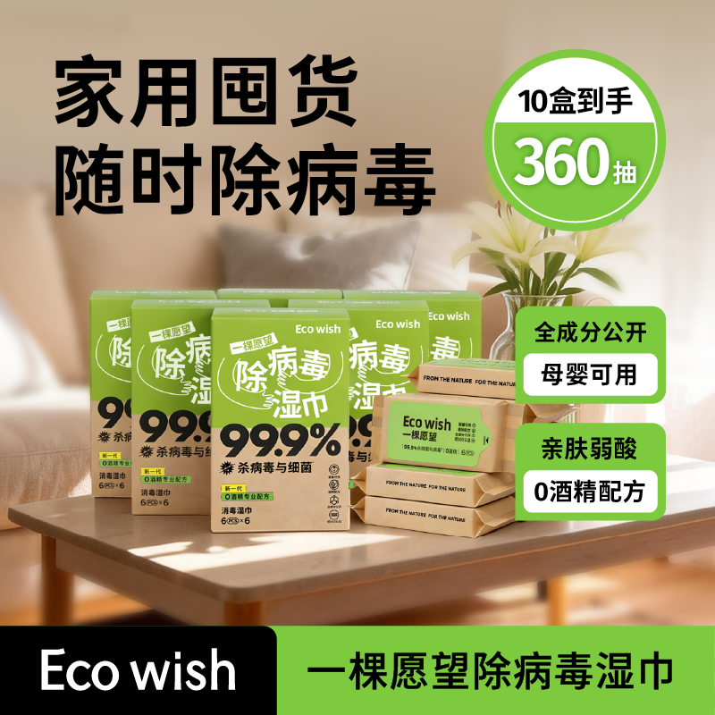 除病毒湿巾6抽/包 家用全家囤货大包实惠0酒精甲流乙流病毒消杀