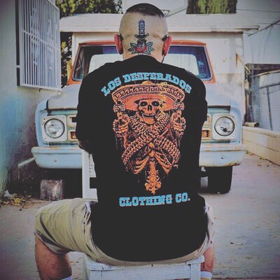 美式复古骷髅牛仔西部风暗黑系哥特短袖T恤街头设计宽松大码tee