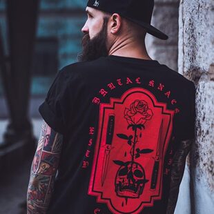 美式 T恤视觉涂鸦tee 复古硬核朋克风玫瑰匕首暗黑系虚拟美学短袖
