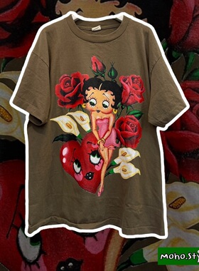 Story Carrie  贝蒂娃娃玫瑰插画Betty Boop宽松潮流百搭短袖T恤