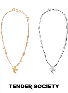 飞鸟金属链串珠编绳长项链