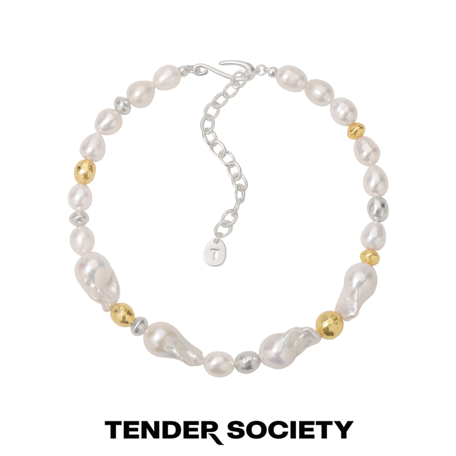 Tender Society Echo系列锤纹金银双色天然巴洛克珍珠项链