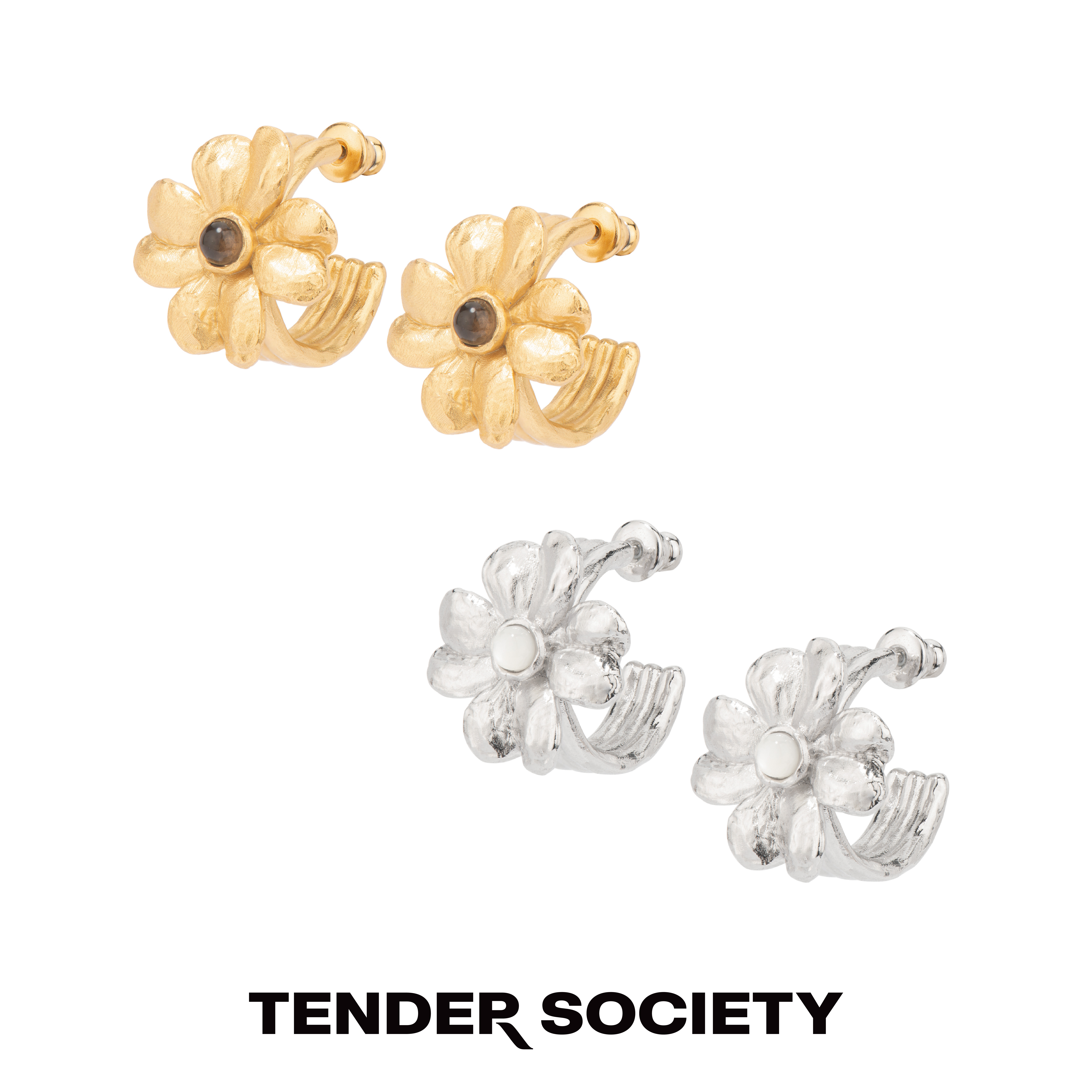 Tender SocietyLuck护身符系列幸运四叶草茶晶/白蝶贝耳圈女原创