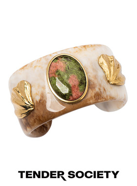 Tender Society Voyage度假系列贝壳花绿石奶咖色树脂手镯夏新款