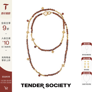 Tender SocietyLuck护身符系列四叶草石榴石长项链女时髦毛衣链