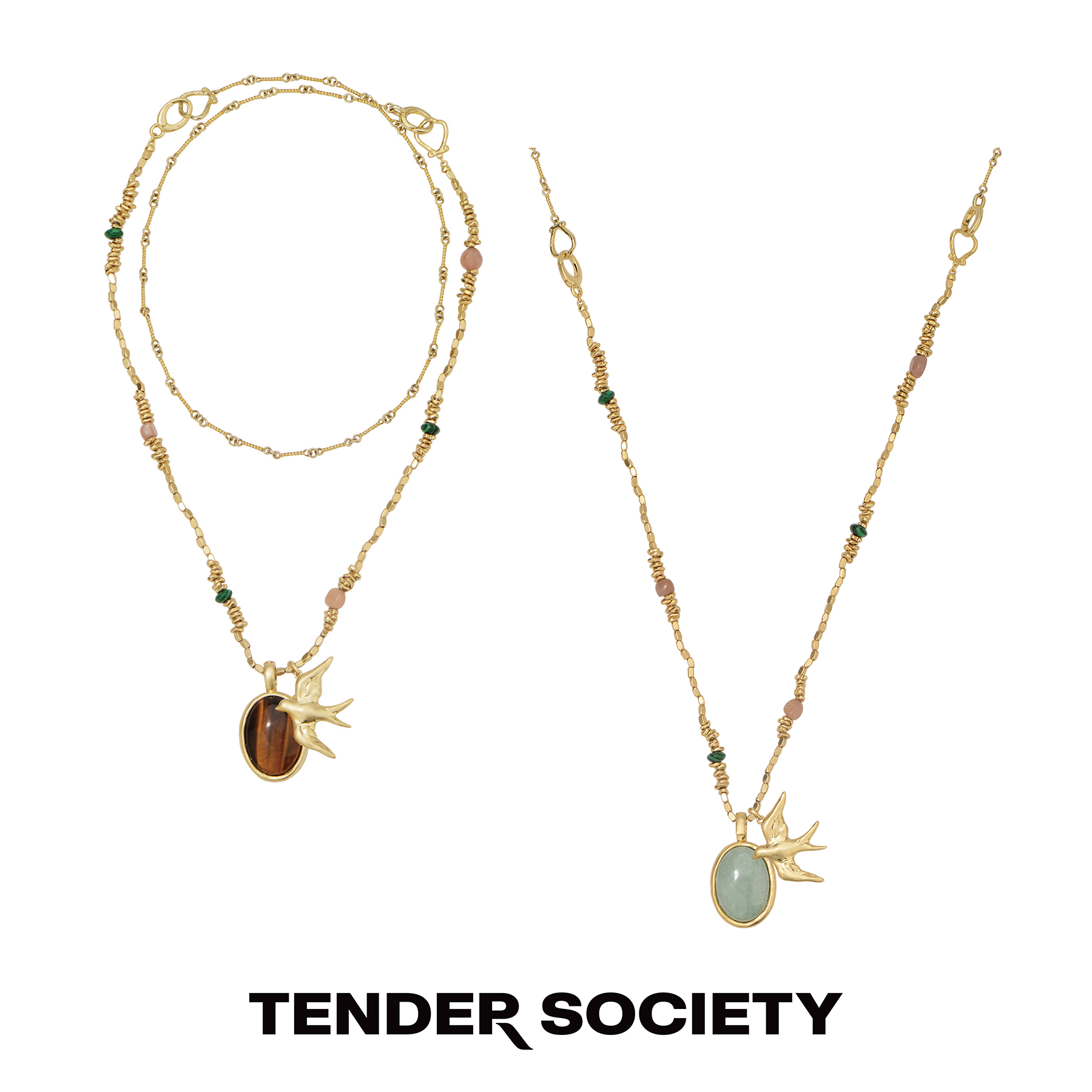 Tender Society Voyage度假系列双面天然石飞燕吊坠长项链毛衣链