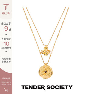 Tender Society Luck护身符系列四叶草金币双层项链新款38礼物