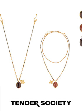 Tender双面石金色四叶草项链