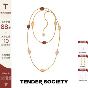 Tender SocietyLuck护身符系列八字纹拼色珐琅长项链奶橙色毛衣链
