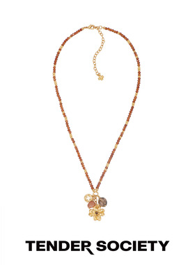 四叶草多吊坠橙石榴石串珠项链