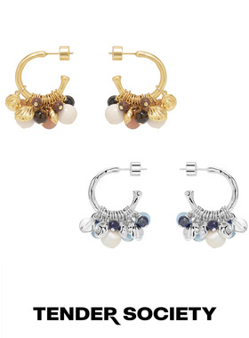 天然石贝壳串珠流苏耳圈