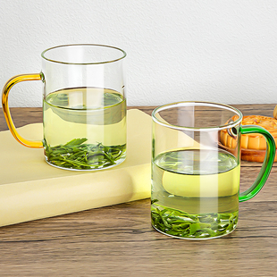 高硼硅玻璃杯套装家用喝茶杯带把手绿茶杯耐高温待客6色水杯新款
