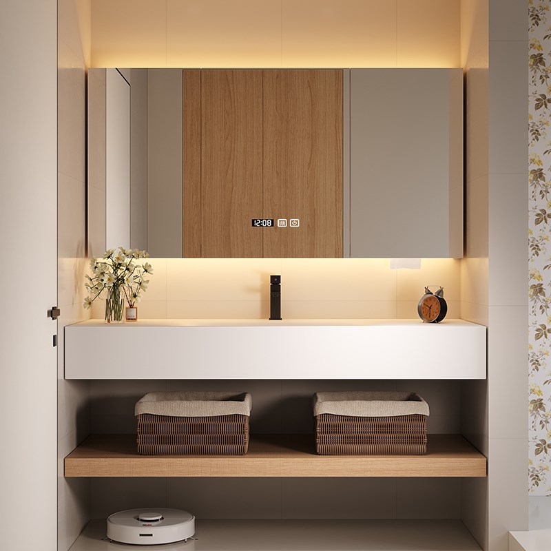 轻奢风岩板热弯一体盆浴室柜组合智能卫生间O洗手台洗脸洗漱台盆