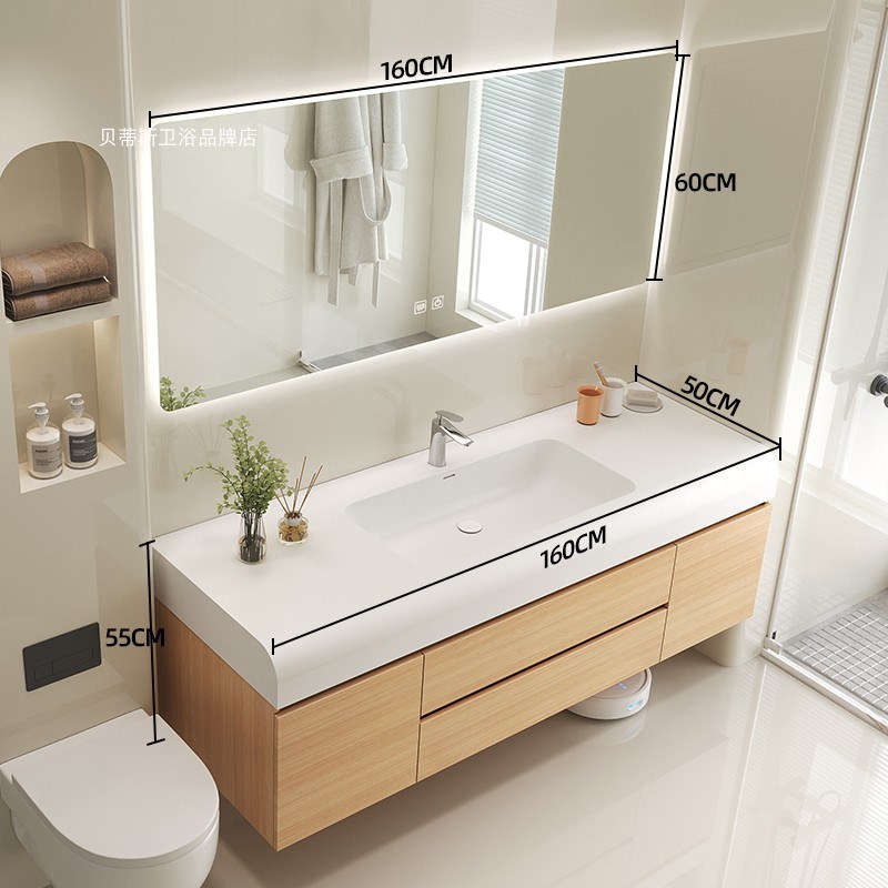 实木浴室柜组合可丽耐一体洗脸手盆现代简约卫生间智Y能洗漱台套