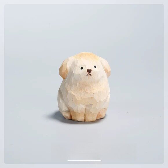 木雕小金毛摆件可爱女桌面装饰品