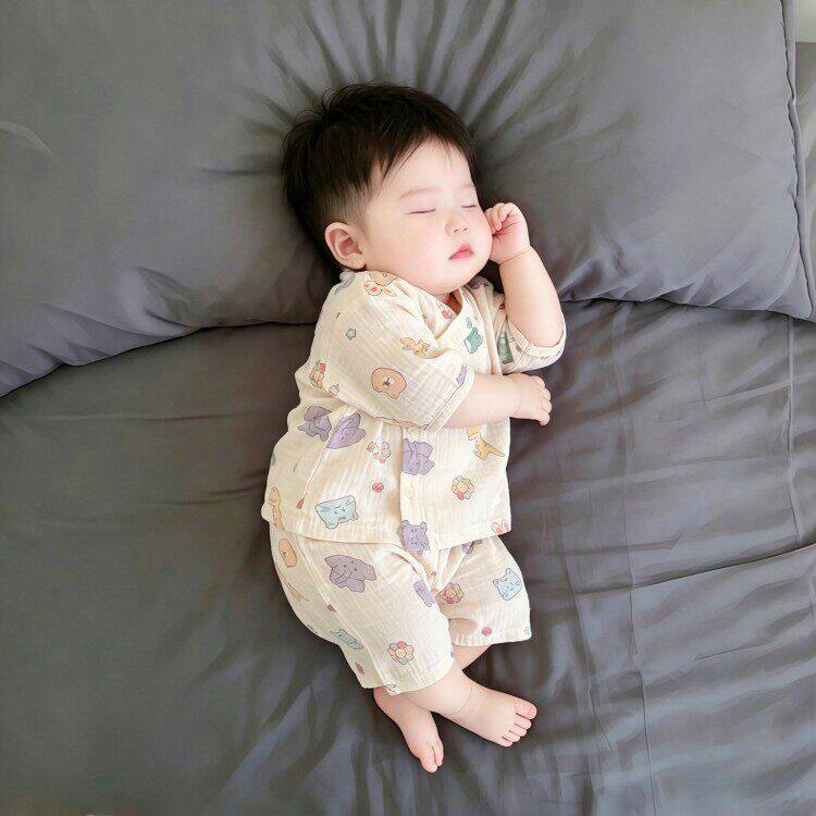 宝宝睡衣套装男宝分体家居服春夏薄款纯棉a类小月龄婴儿短袖短裤