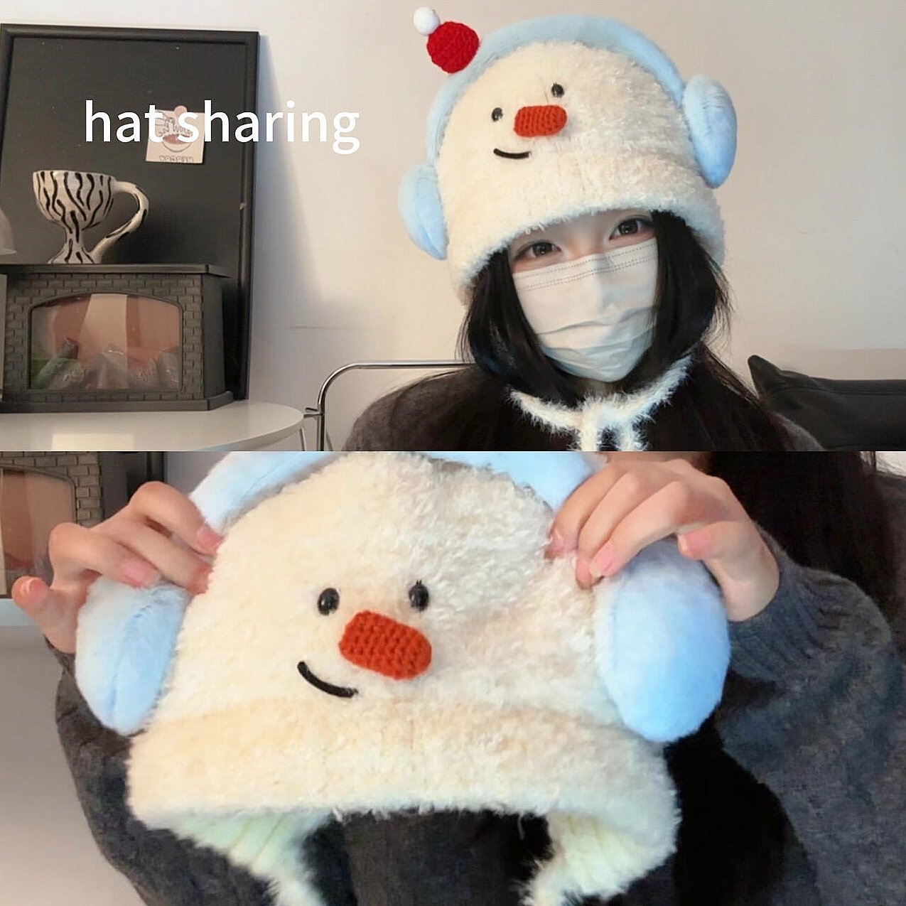 毛绒雪人耳机帽保暖帽子女款2025新款时尚洋气秋冬季可爱高颜值,服饰配件/皮带/帽子/围巾,帽子,淘宝优惠券,粉丝福利购,淘宝优惠卷