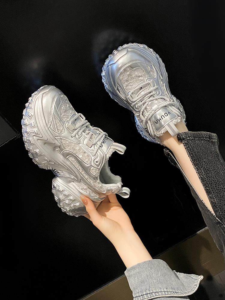 真皮厚底老爹鞋女春秋2025新款亮片时尚百搭轮胎鞋增高休闲运动鞋,女鞋,时尚休闲鞋,淘宝优惠券,粉丝福利购,淘宝优惠卷