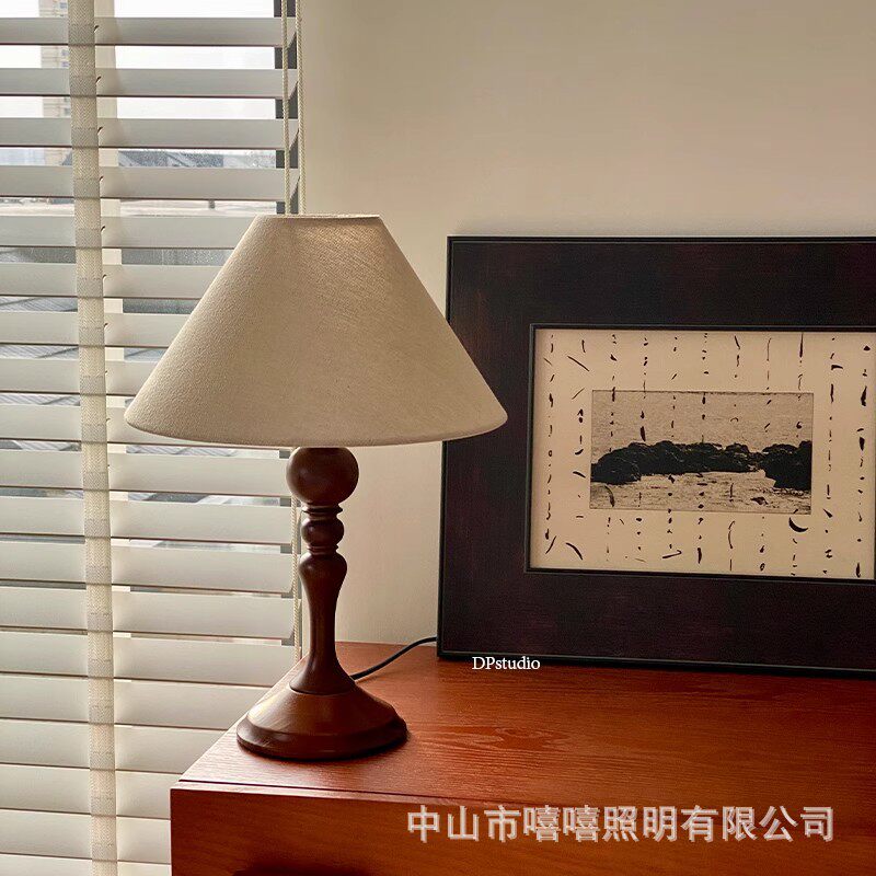 中古头灯寂风实木床侘复古卧室装饰氛围感民宿高级台灯新中式调光