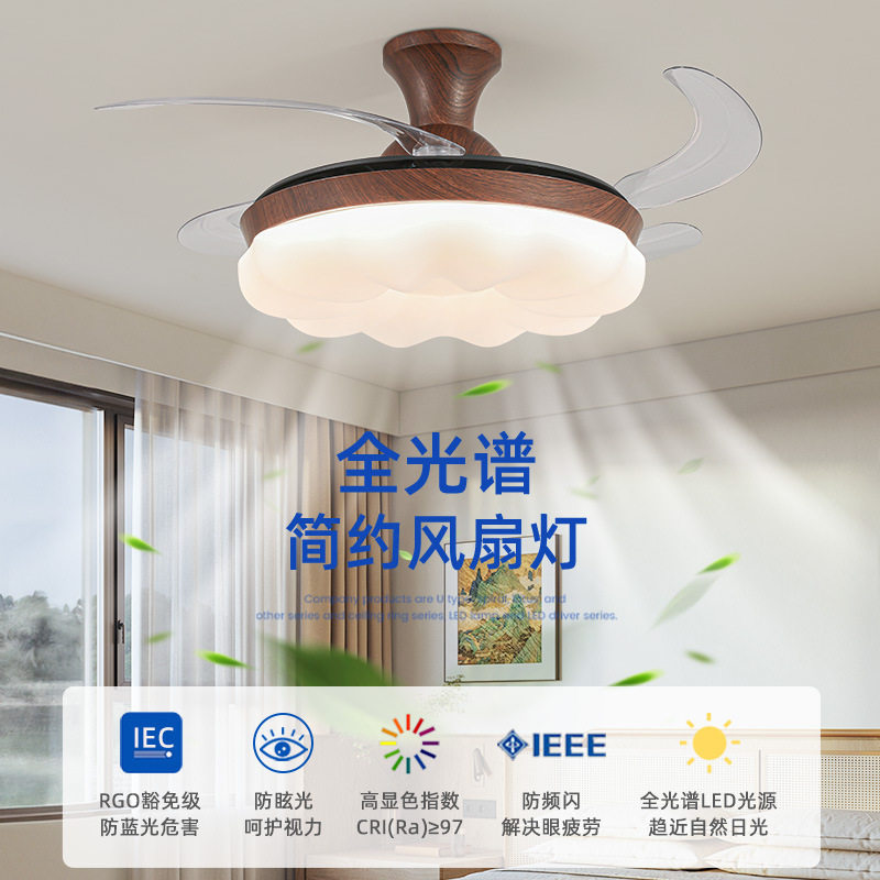 卧室风扇灯南瓜胡桃木纹新中式复古餐厅吸顶灯电扇一体灯跨境热销