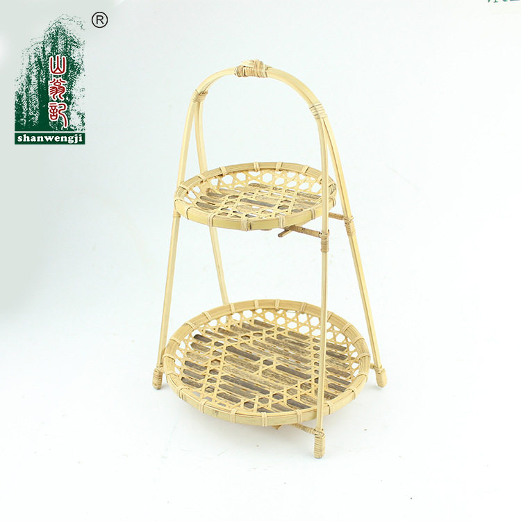 批发 竹编双层提篮 点心篮 展示篮 晾肉篮 水果篮