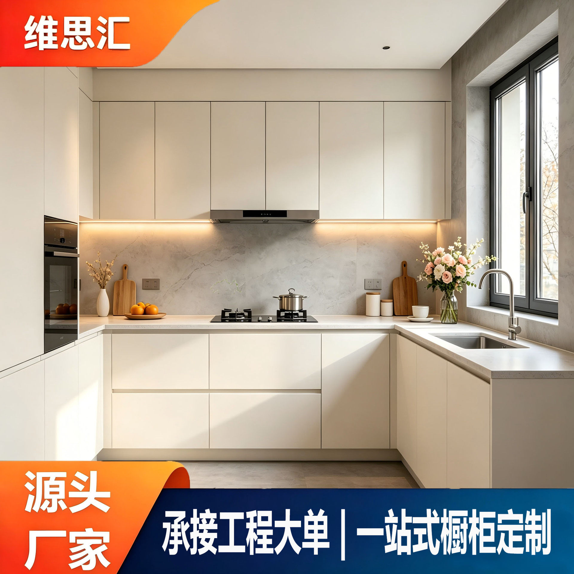 佛山外贸橱柜工厂批发轻奢意式一体置物柜出口工程开放性整体橱柜