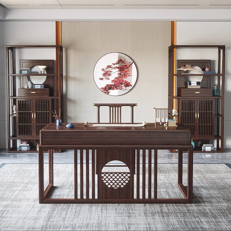 新中式实木书桌椅组合书法桌办公桌乌金木书画家用电脑桌书房家具