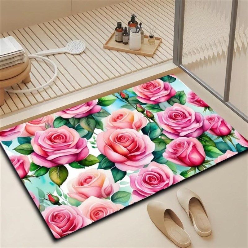 新款超美花朵硅藻泥卫生间门口吸水防滑地垫浴室家用防滑耐脏脚垫,居家布艺,家用脚垫,淘宝优惠券,粉丝福利购,淘宝优惠卷
