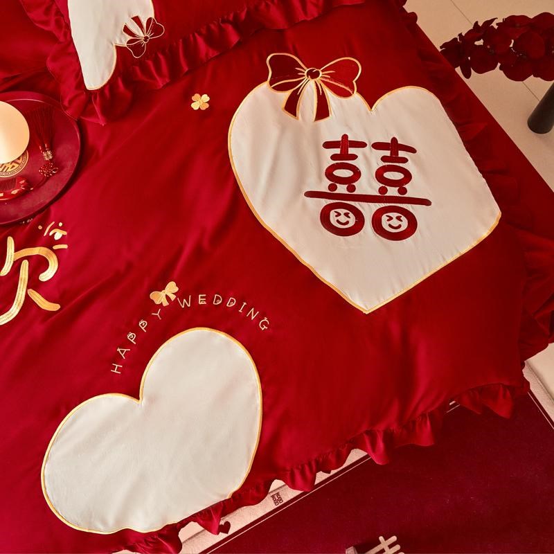 公主风结婚四件套新婚嫁床单被套婚庆喜被子全套女方陪嫁婚房喜庆