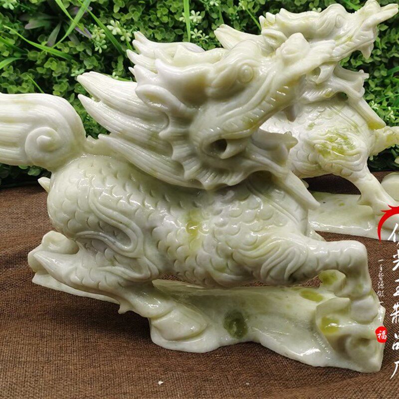 天然蓝田玉岫玉麒麟摆件招财进宝玉石麒麟摆饰办公室开业礼品摆设