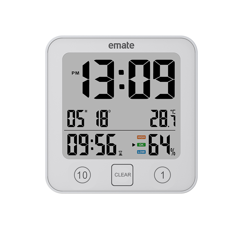 易美特浴室挂钟简约桌面数字钟表温湿度时间日期功能防水壁挂吸盘