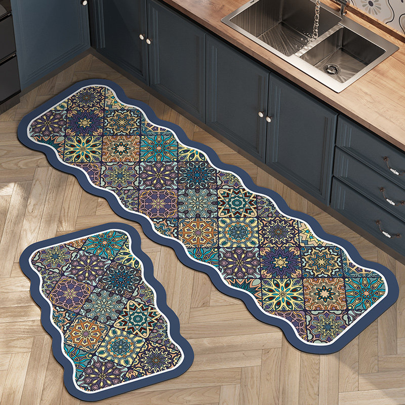 美式长条厨房地垫防滑防油耐脏地毯脚垫可擦免洗pvc皮革裁剪定制