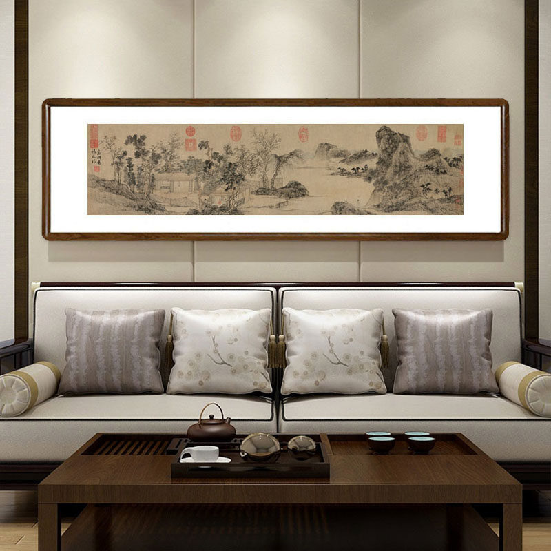 国画仿古山水画新中式客厅装饰画办公室茶室挂画文征明林榭煎茶图