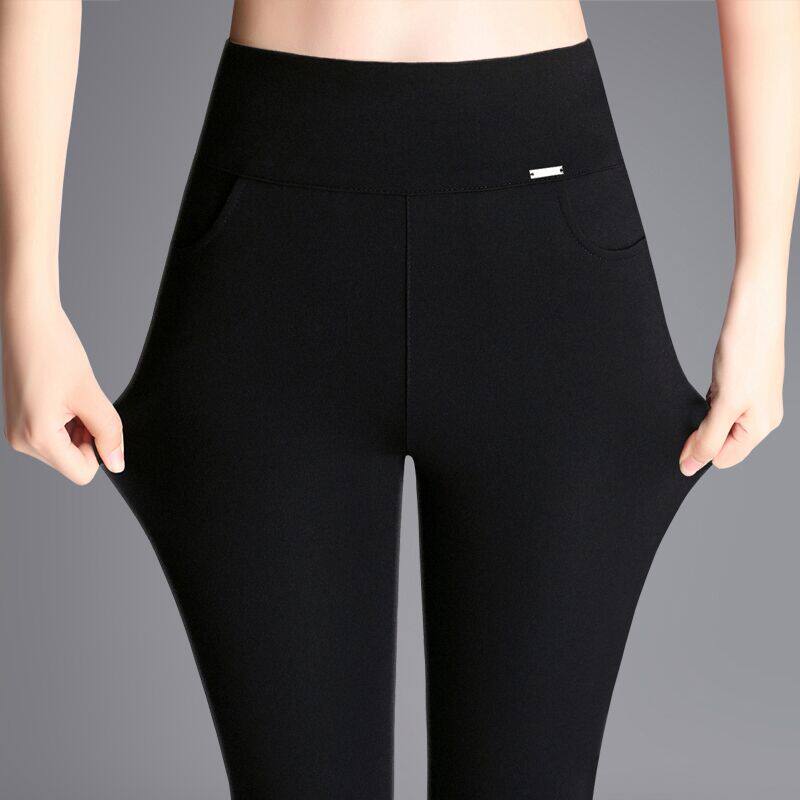 打底裤女外穿夏季妈妈中年胖mm大码高腰弹力紧身小脚铅笔裤薄